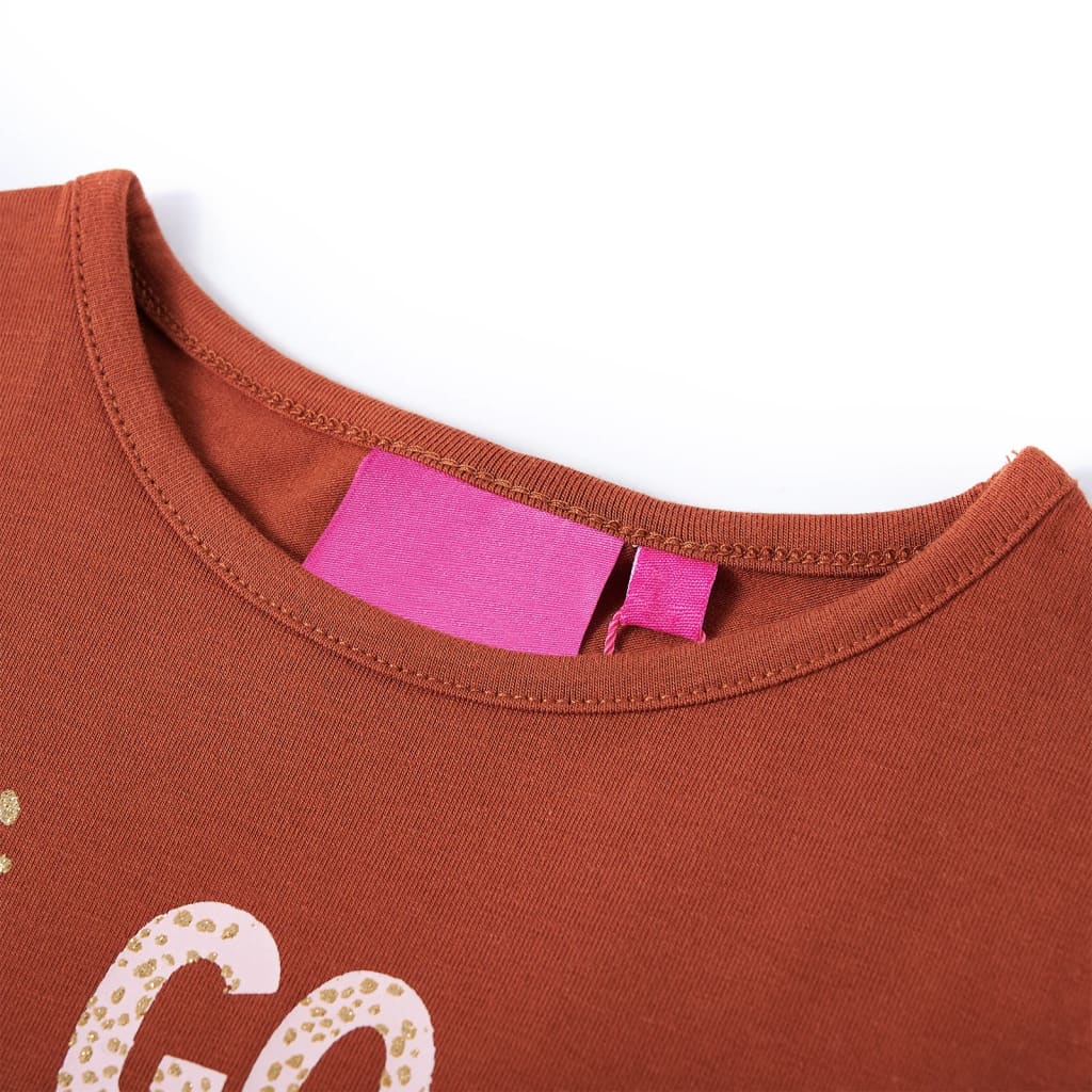 Langærmet T-shirt til børn str. 128 cognacfarvet