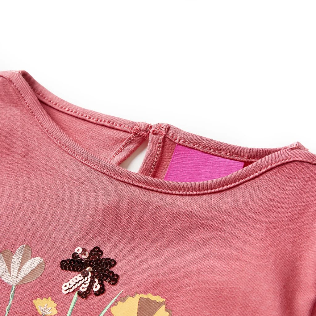 Langærmet T-shirt til børn str. 128 gammelrosa