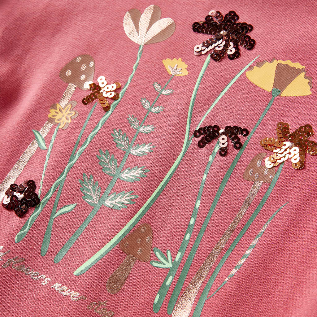 Langærmet T-shirt til børn str. 128 gammelrosa