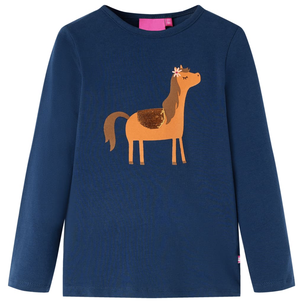 Langærmet T-shirt til børn str. 116 marineblå