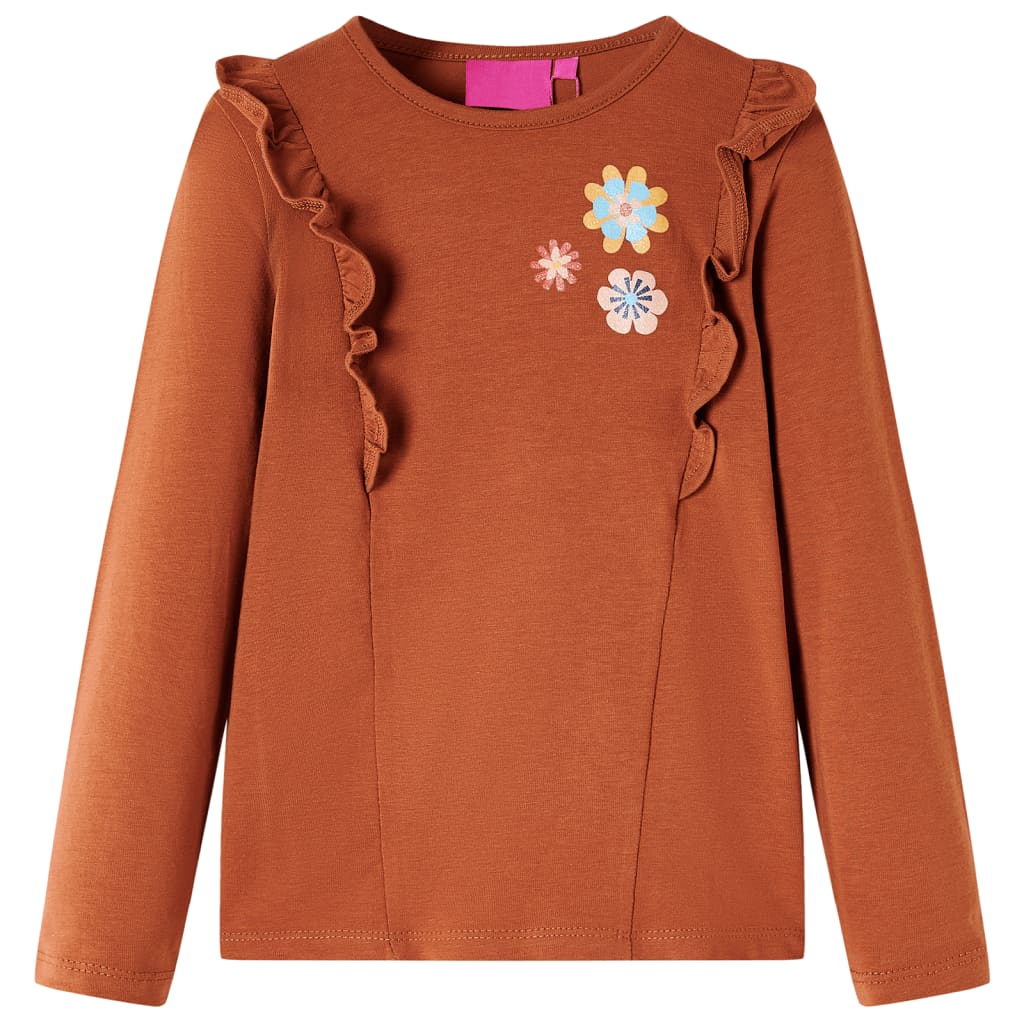 Langærmet T-shirt til børn str. 128 cognacfarvet