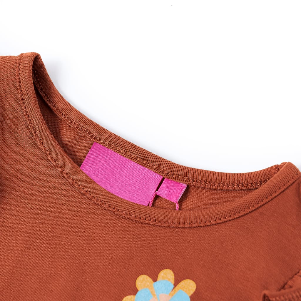 Langærmet T-shirt til børn str. 128 cognacfarvet