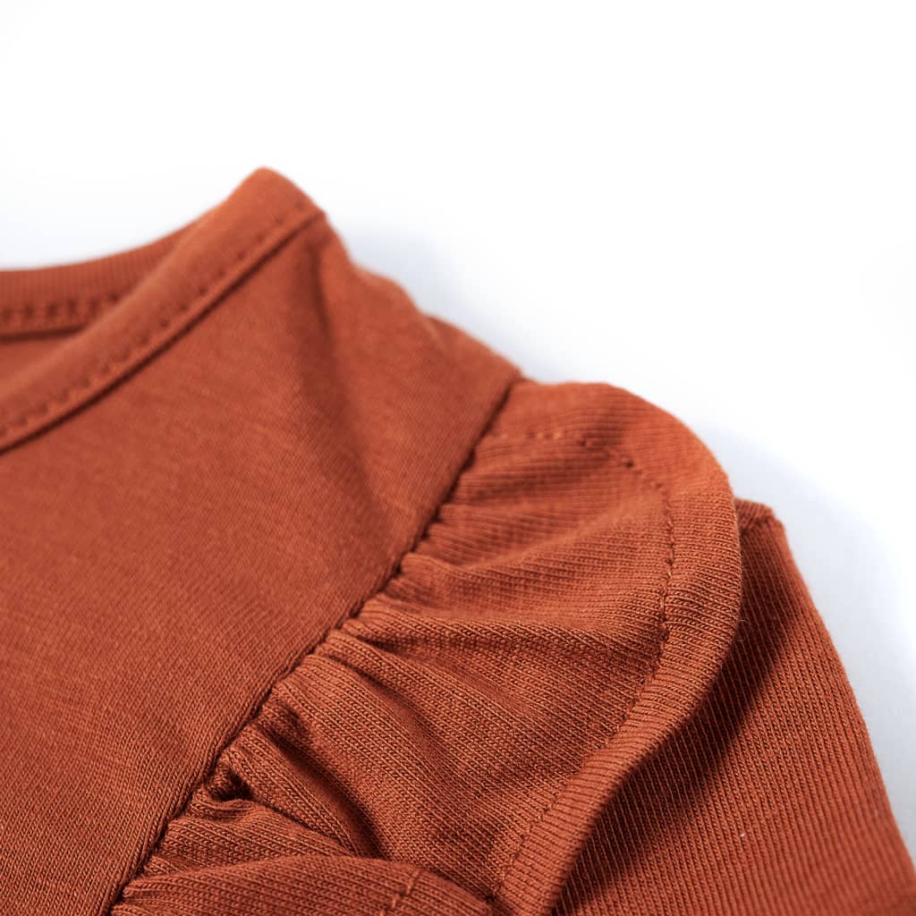 Langærmet T-shirt til børn str. 128 cognacfarvet