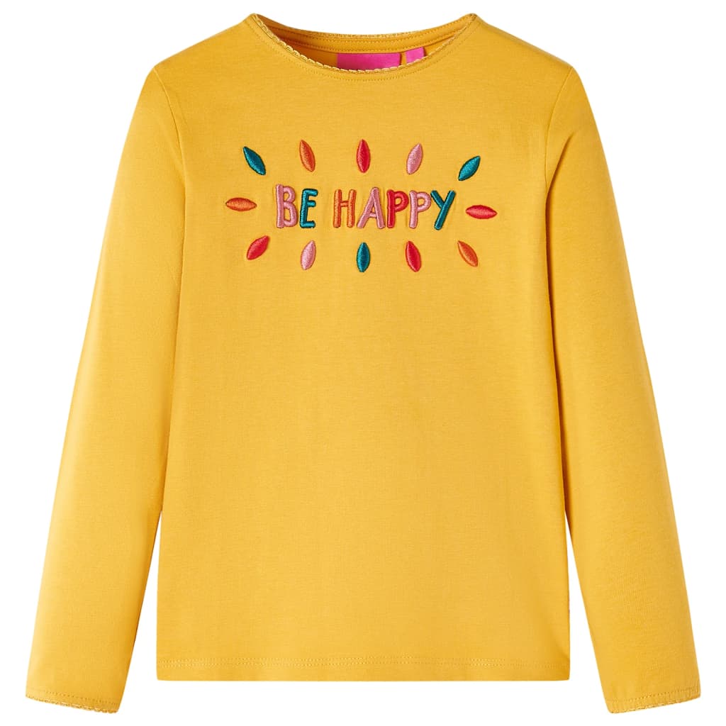 Langærmet T-shirt til børn str. 104 okkergul