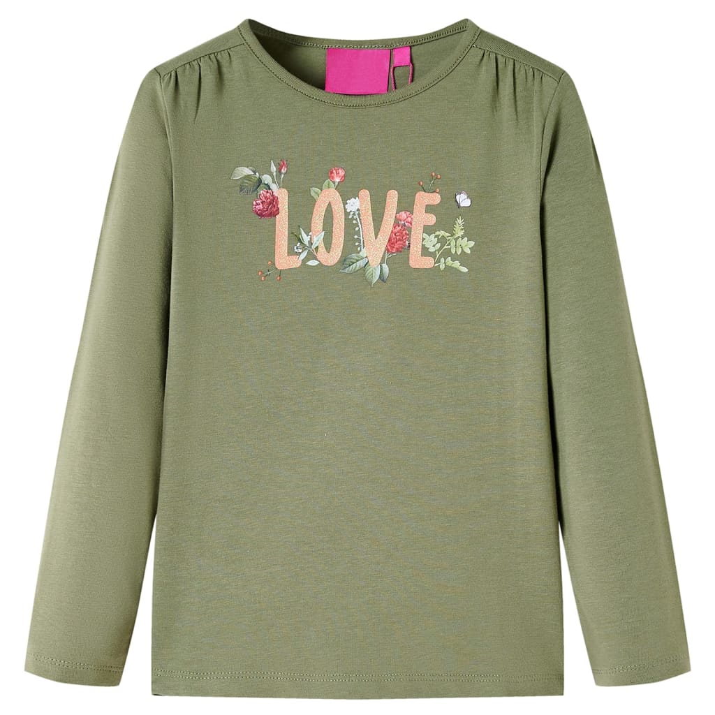 Langærmet T-shirt til børn str. 104 kakifarvet