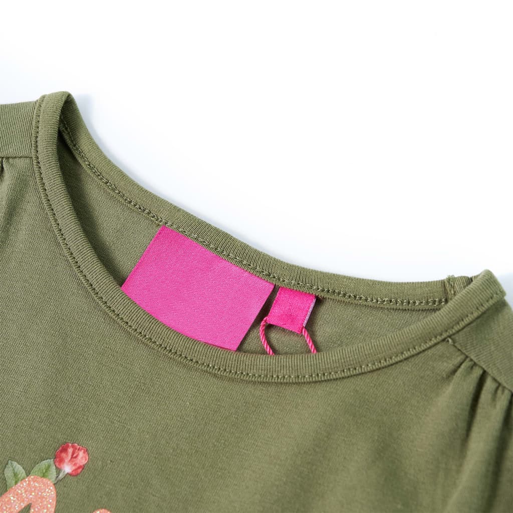 Langærmet T-shirt til børn str. 104 kakifarvet
