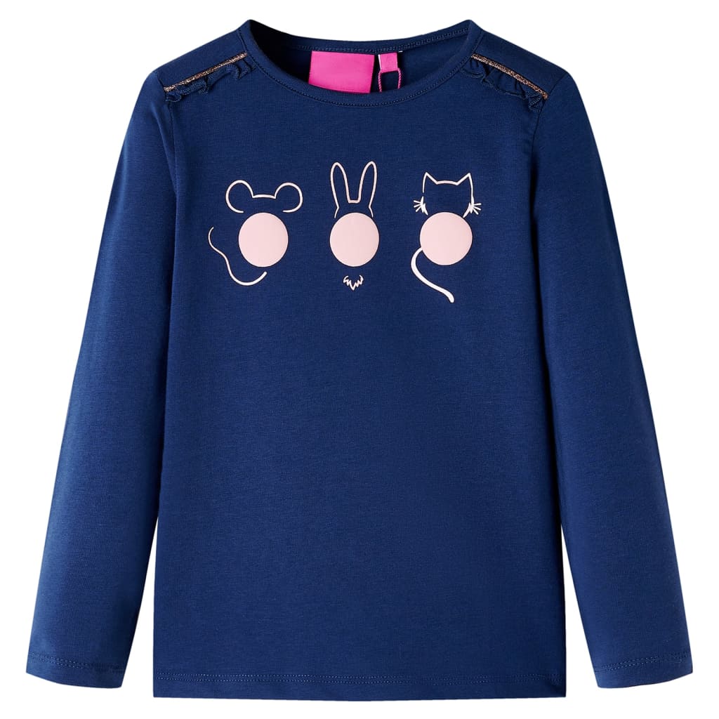 Langærmet T-shirt til børn str. 116 marineblå