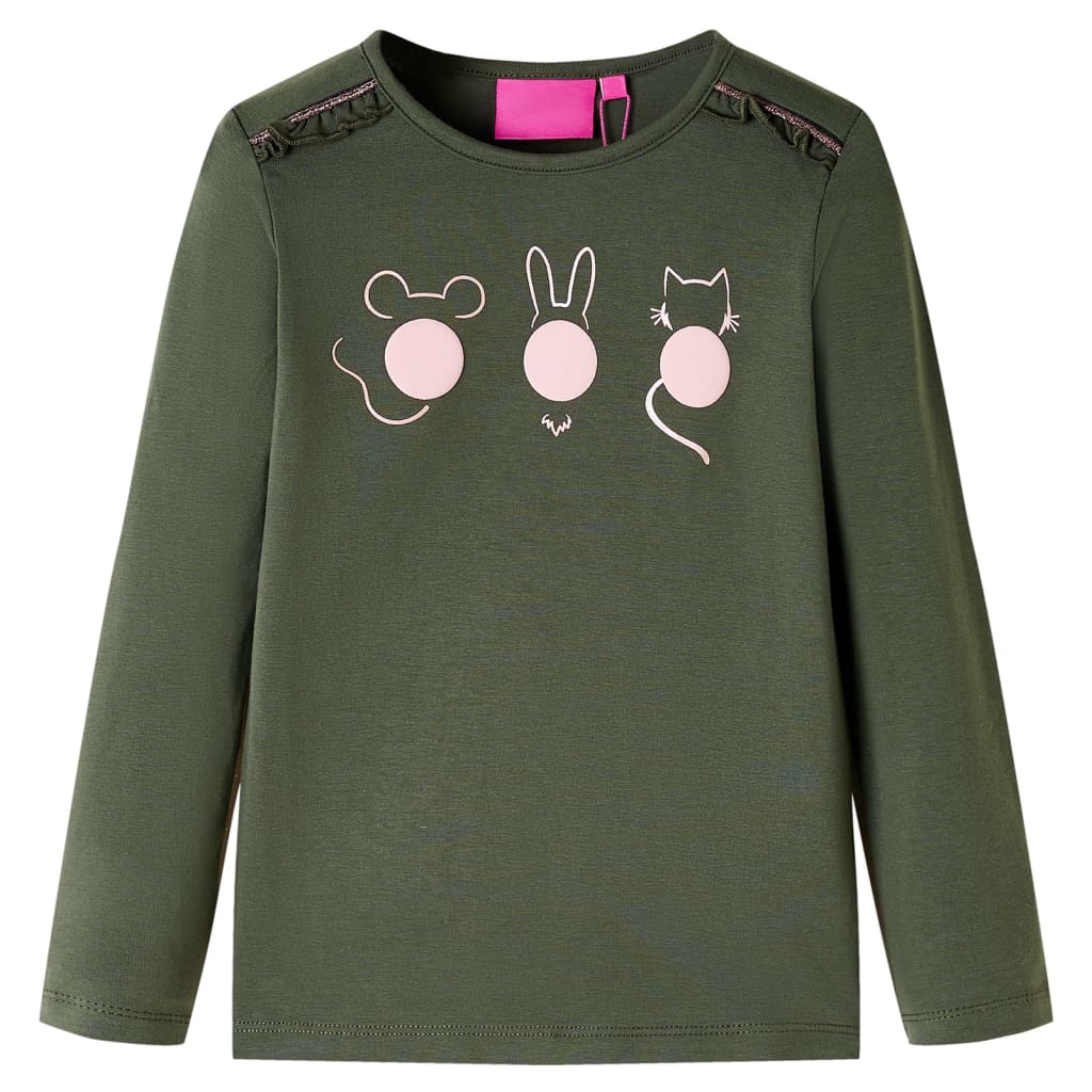 Langærmet T-shirt til børn str. 104 kakifarvet