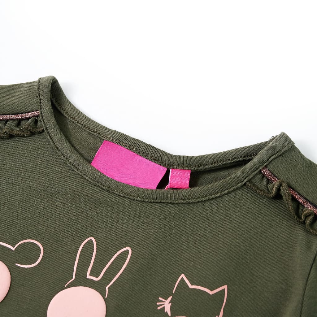 Langærmet T-shirt til børn str. 104 kakifarvet
