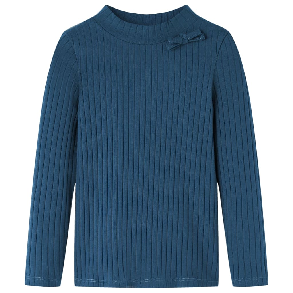 Langærmet T-shirt til børn str. 128 ribstrikket marineblå