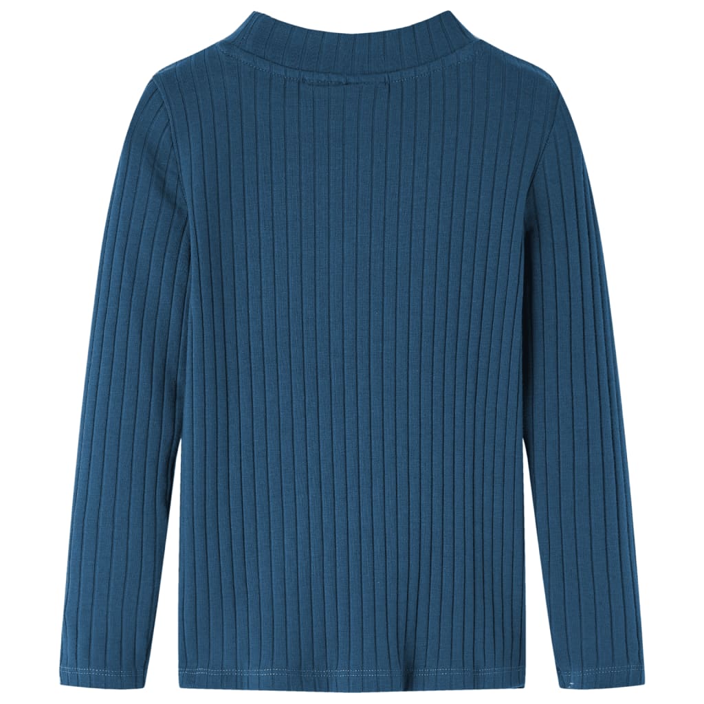 Langærmet T-shirt til børn str. 128 ribstrikket marineblå
