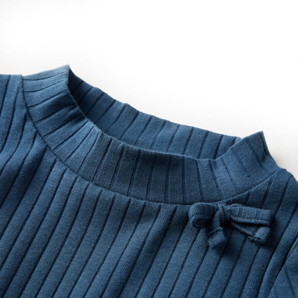 Langærmet T-shirt til børn str. 128 ribstrikket marineblå