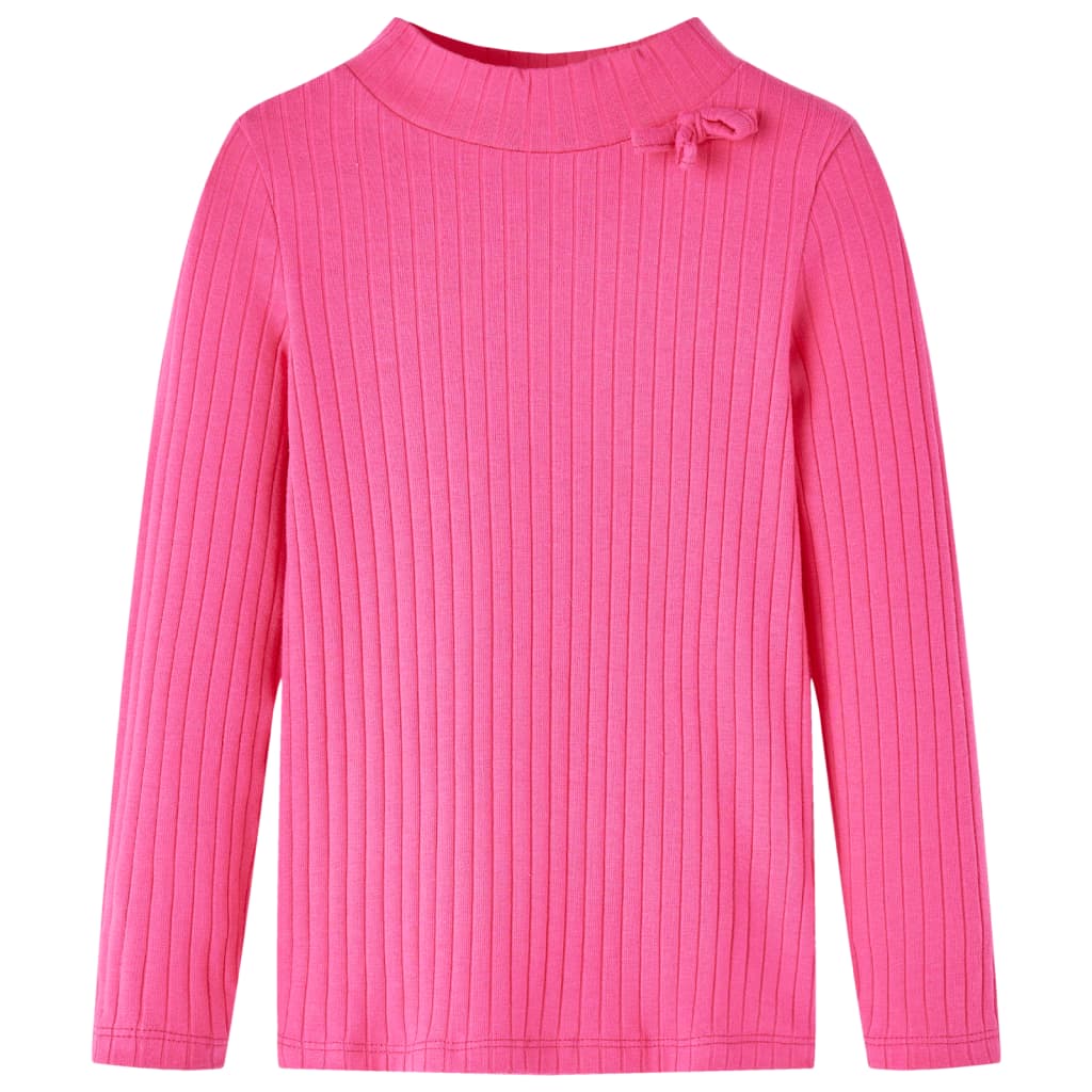Langærmet T-shirt til børn str. 128 ribstrikket lyserød