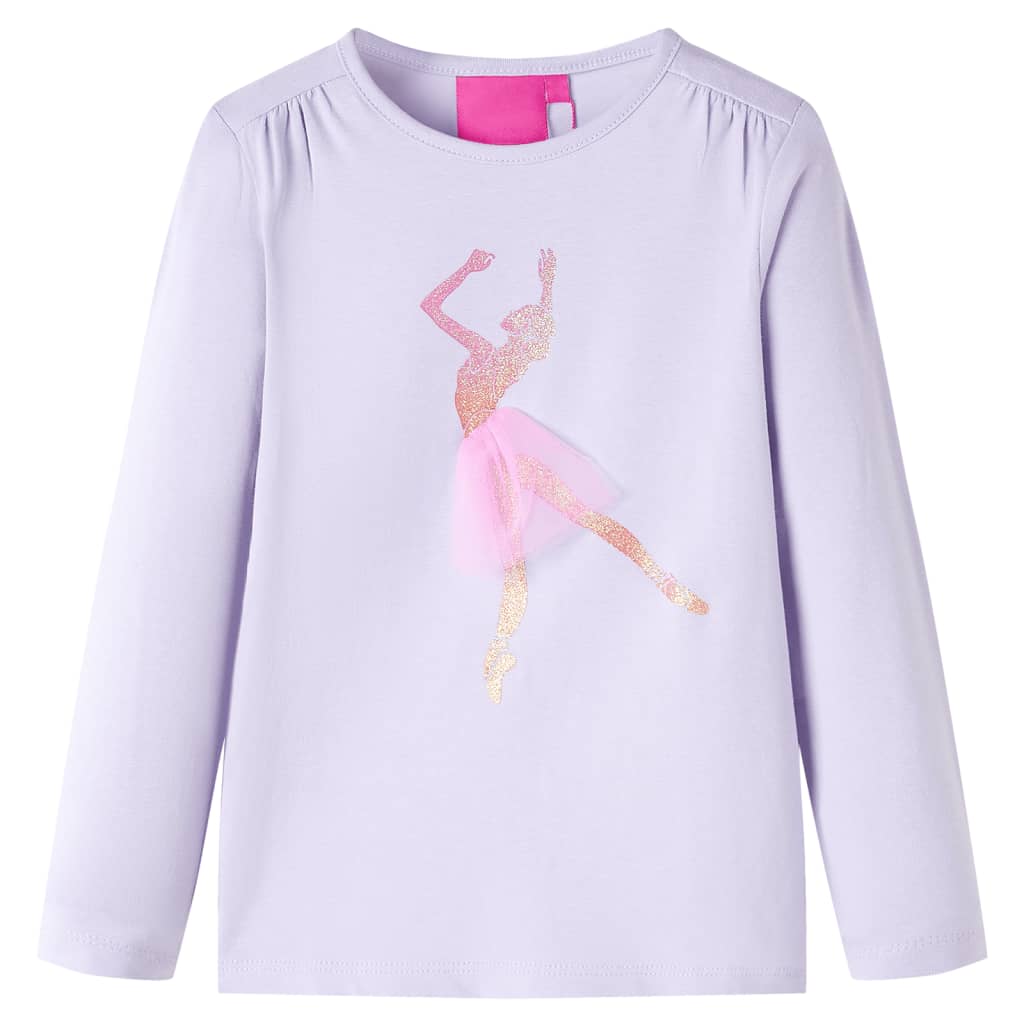 Langærmet T-shirt til børn str. 92 lyslilla