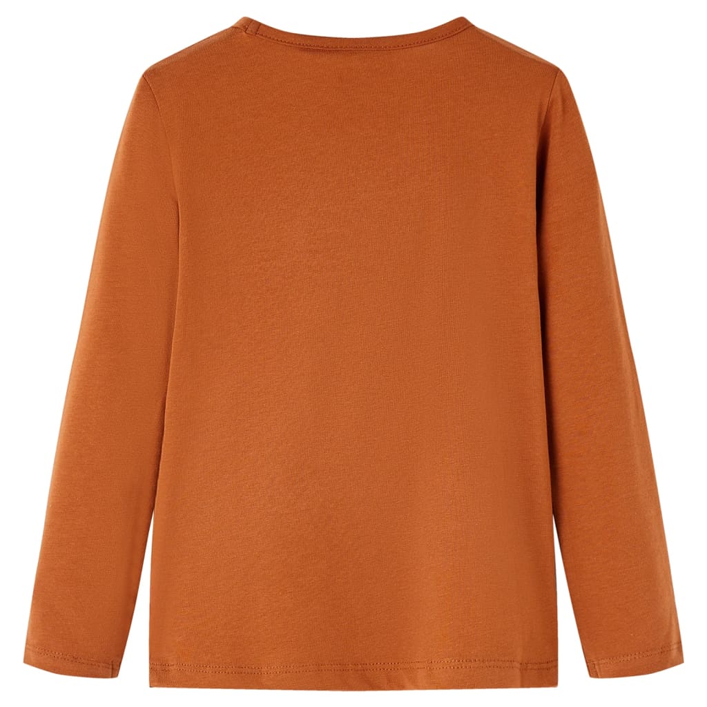 Langærmet T-shirt til børn str. 104 cognacfarvet