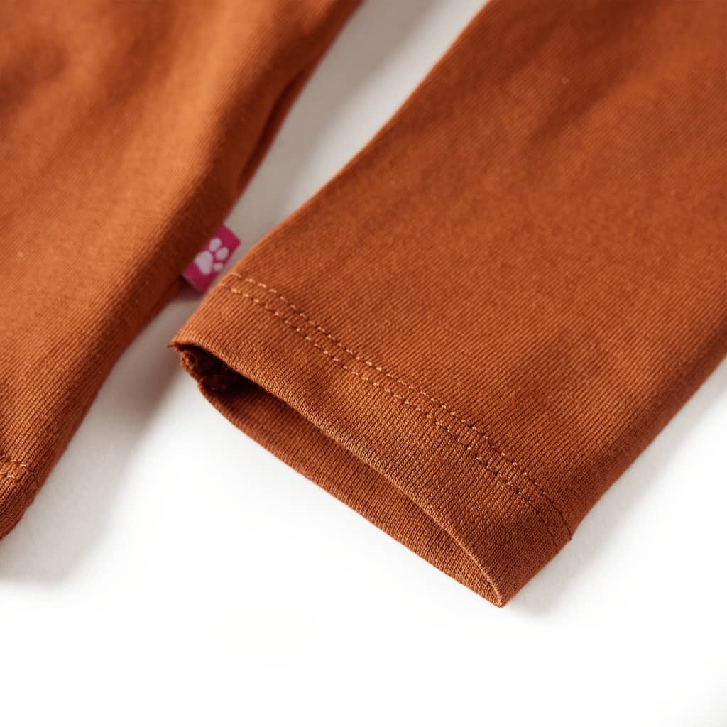 Langærmet T-shirt til børn str. 104 cognacfarvet
