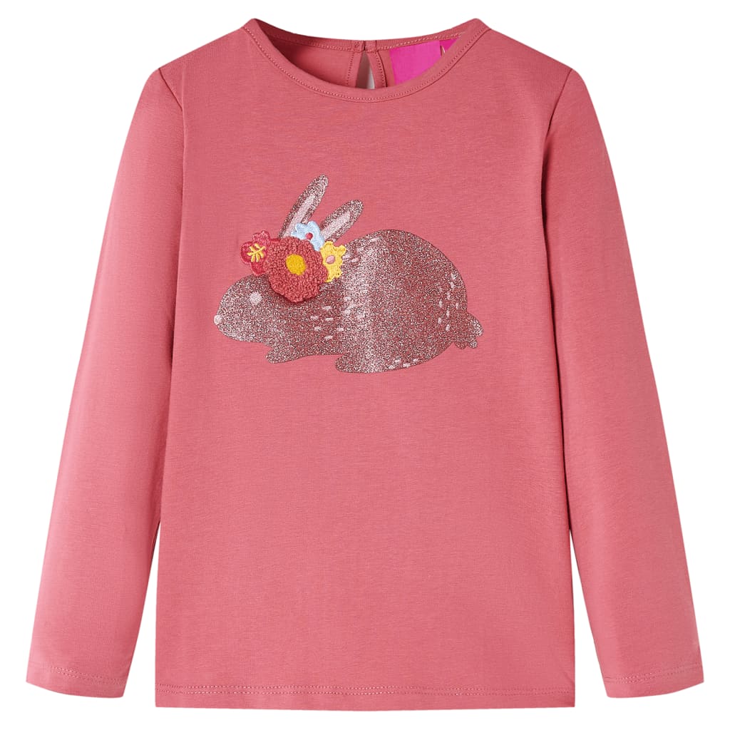 Langærmet T-shirt til børn str. 140 gammelrosa