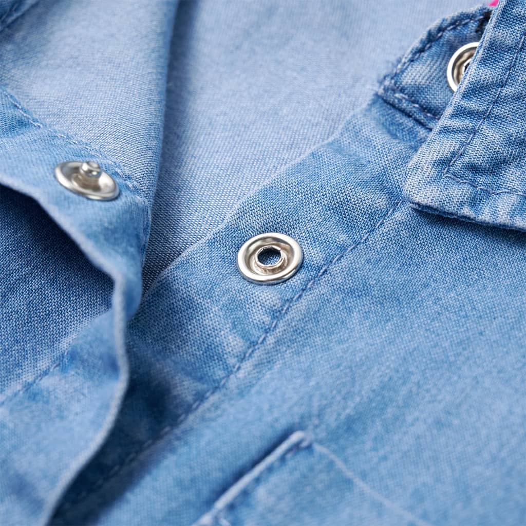 Langærmet kjole til børn str. 116 marineblå og denimblå