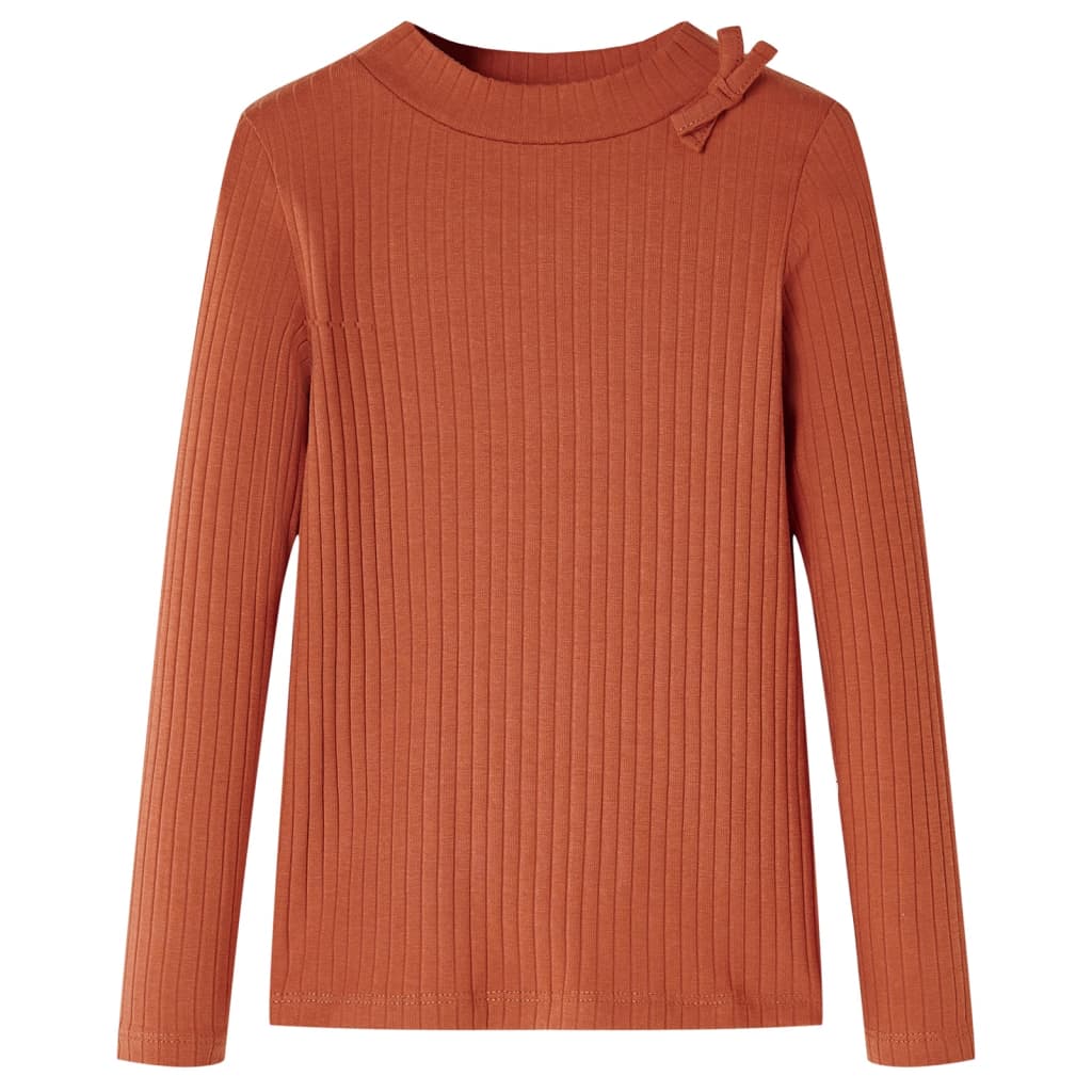 Langærmet T-shirt til børn str. 104 cognacfarvet