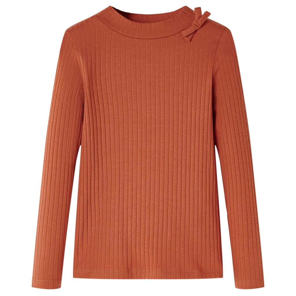 Langærmet T-shirt til børn str. 116 cognacfarvet