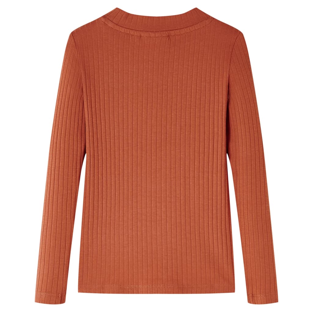 Langærmet T-shirt til børn str. 116 cognacfarvet