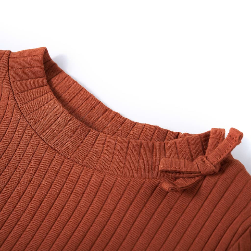 Langærmet T-shirt til børn str. 116 cognacfarvet