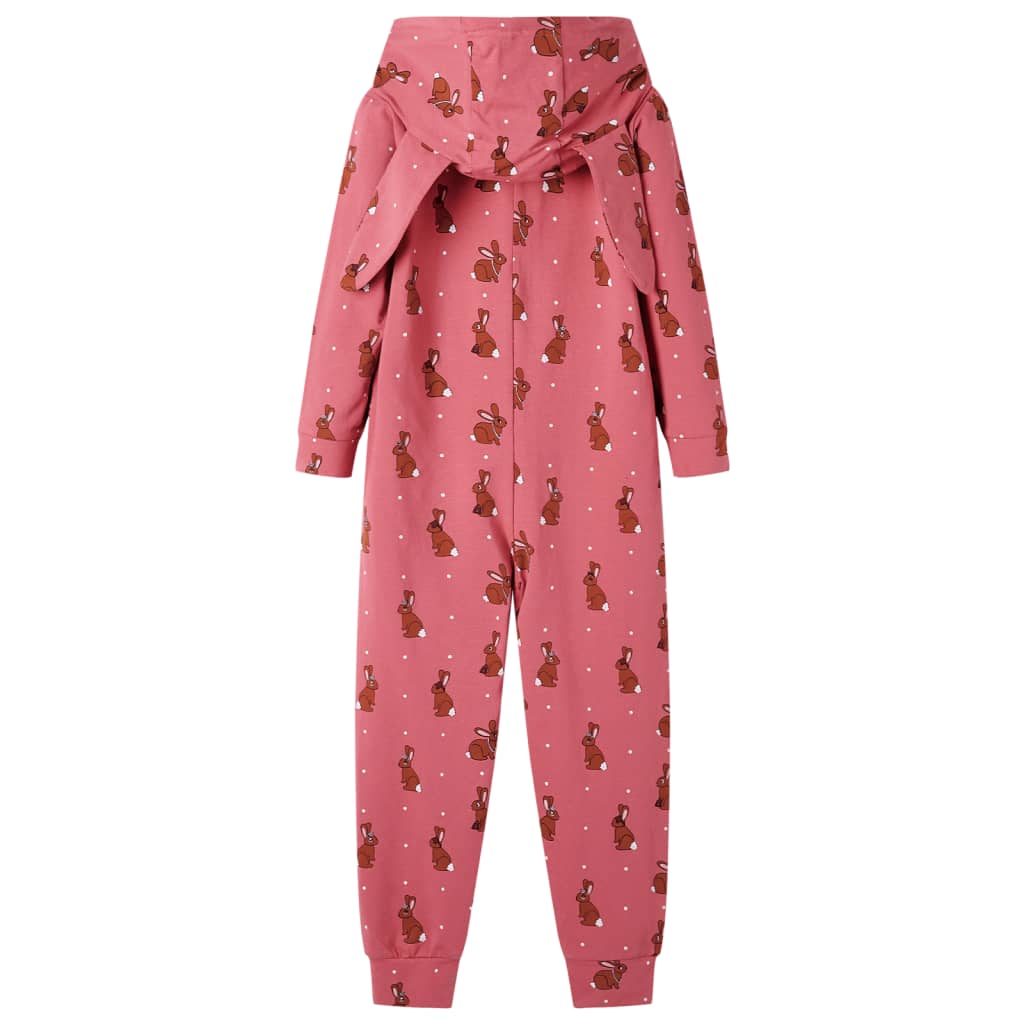 Onesie med hætte til børn str. 92 gammelrosa