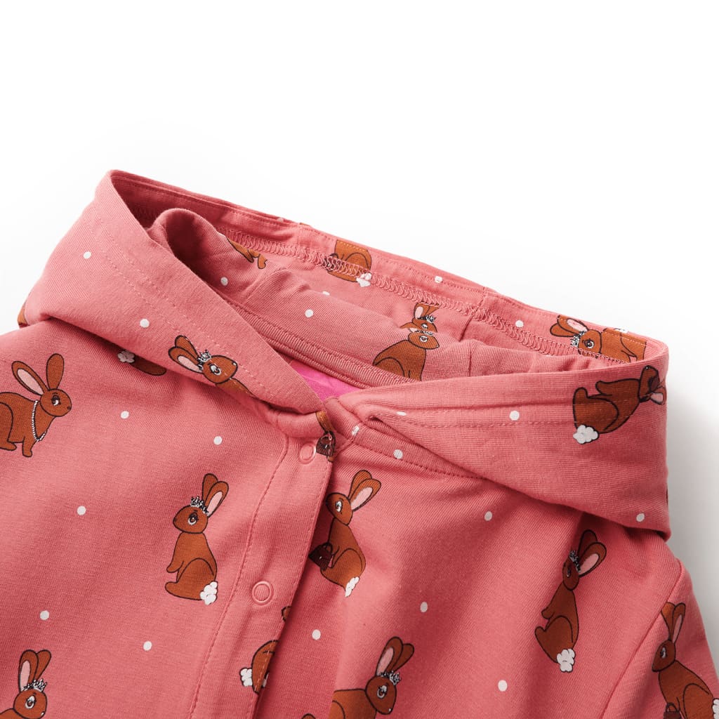 Onesie med hætte til børn str. 92 gammelrosa