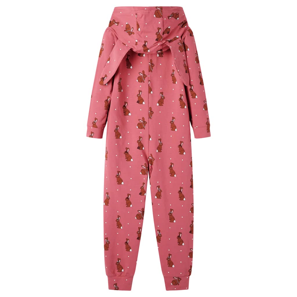 Onesie med hætte til børn str. 104 gammelrosa