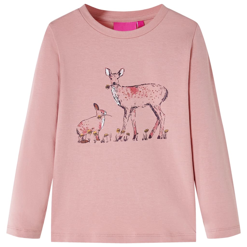 Langærmet T-shirt til børn str. 128 lyserød