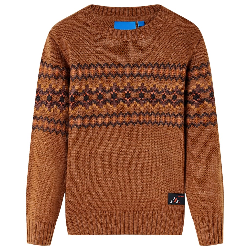 Sweater til børn str. 128 strikket cognacfarvet