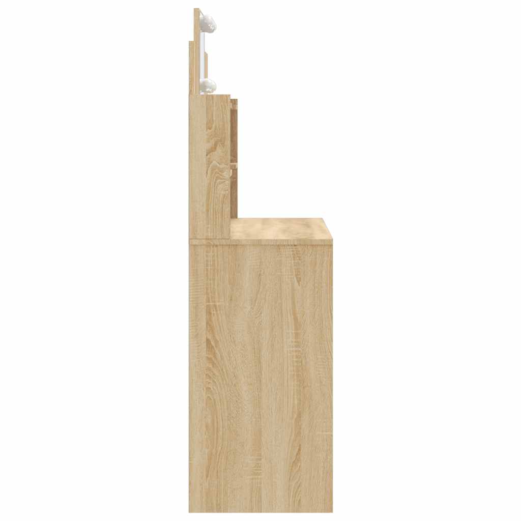 makeupbord med LED-lys 96x40x142 cm sonoma-eg
