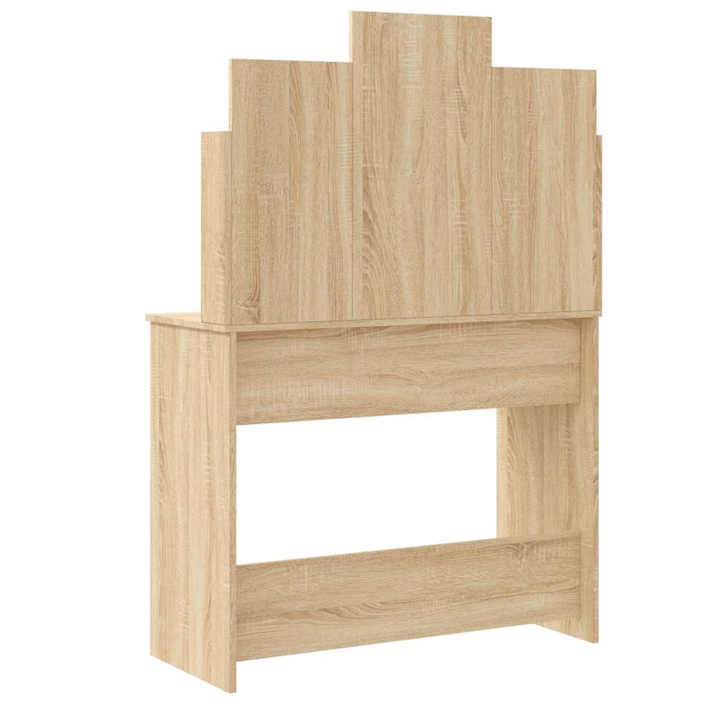 makeupbord med LED-lys 96x40x142 cm sonoma-eg