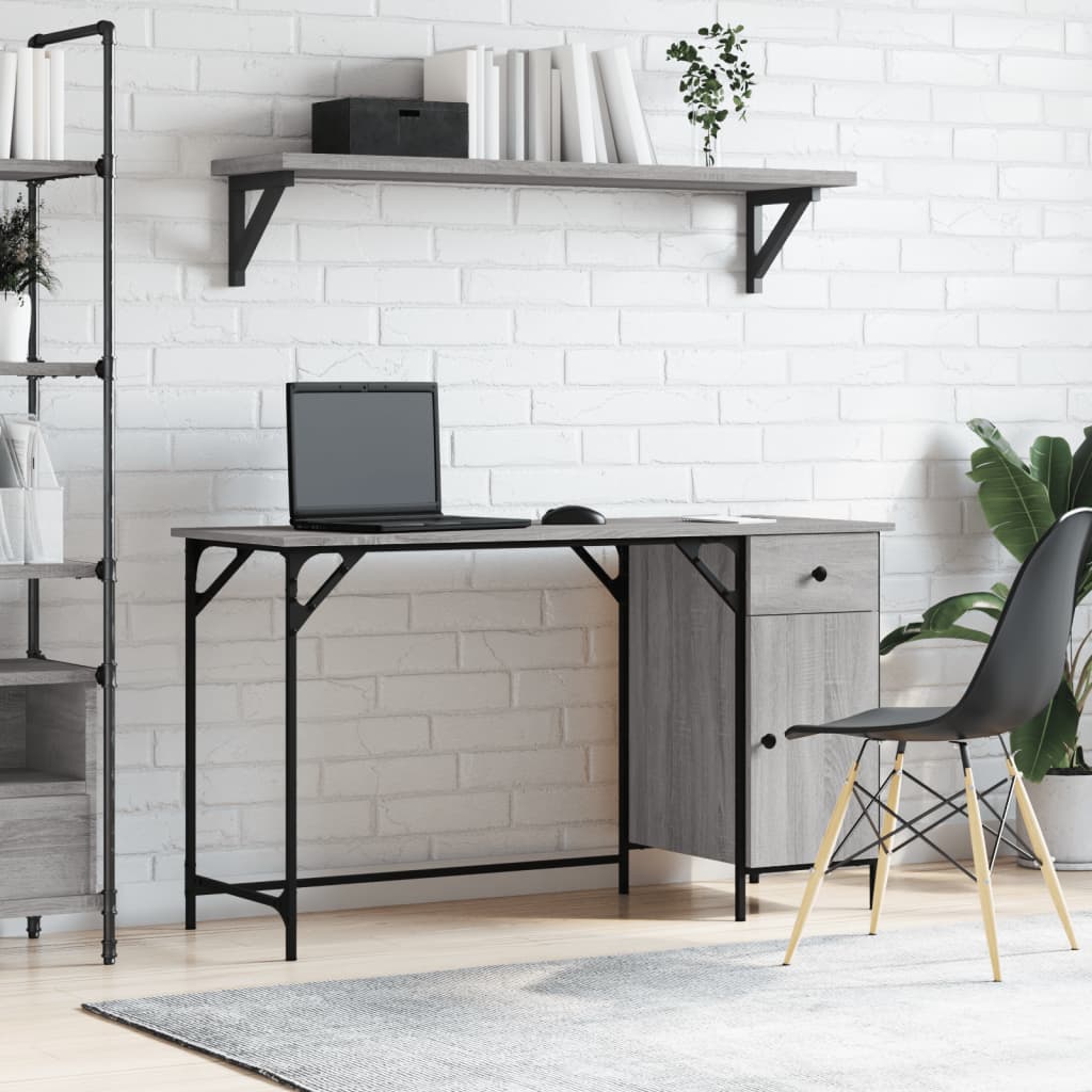 computerbord 131x48x75 cm konstrueret træ grå sonoma-eg