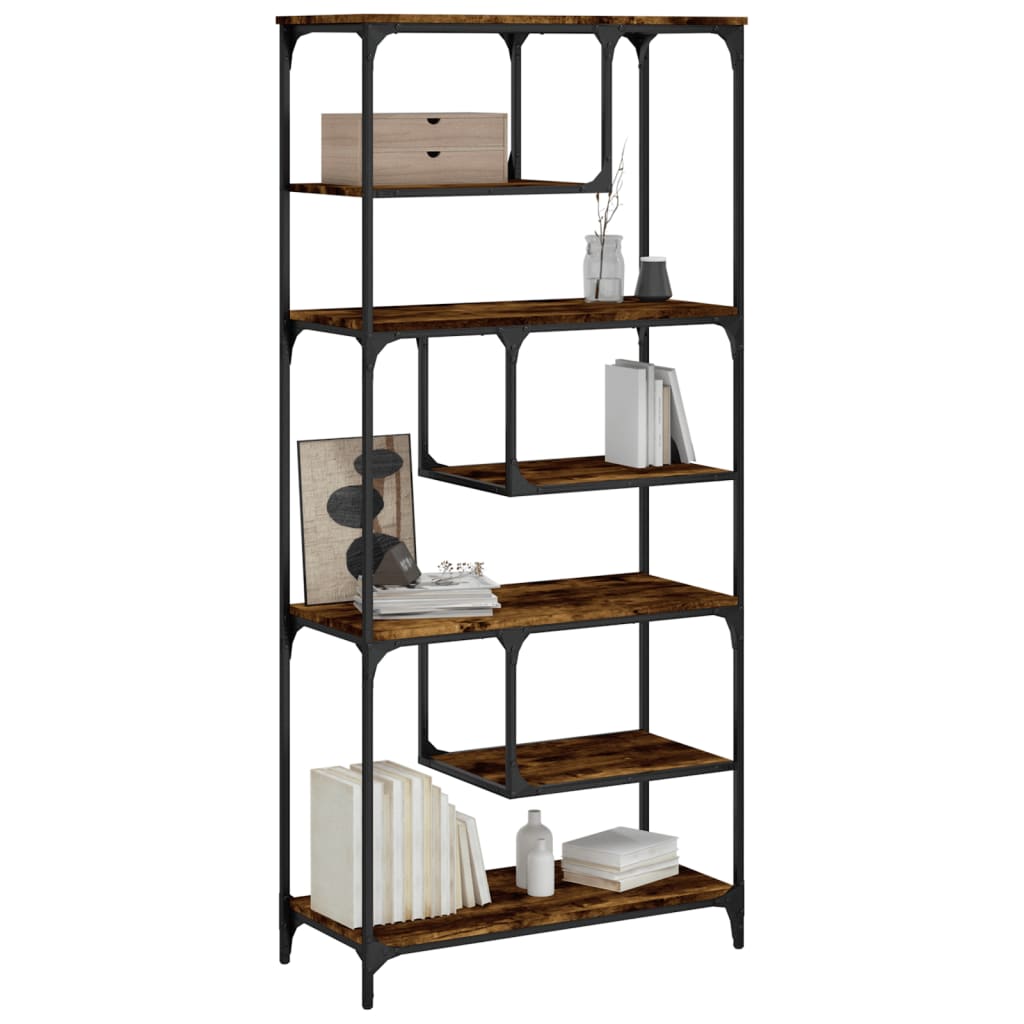 bogreol 81x36x176 cm konstrueret træ røget egetræsfarve