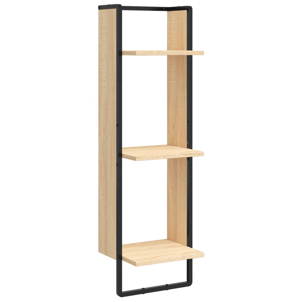 vægreol med 3 hylder 30x25x100 cm konstrueret træ sonoma-eg