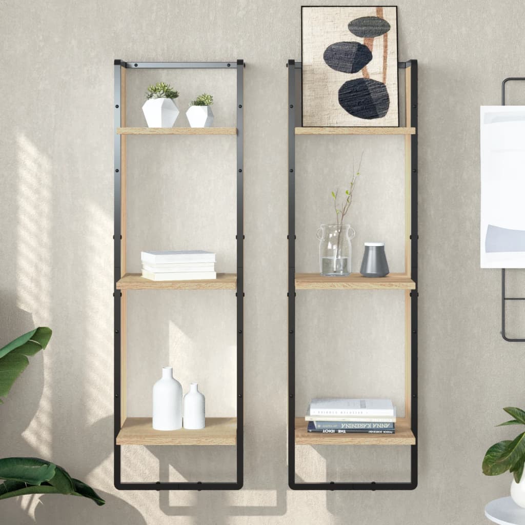 vægreol med 3 hylder 30x25x100 cm konstrueret træ sonoma-eg