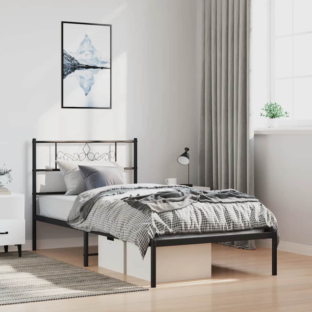 sengeramme med sengegavl 100x200 cm metal sort