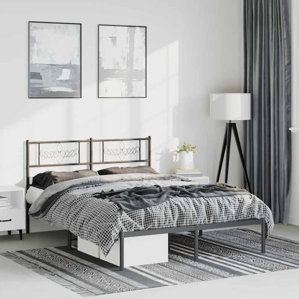 sengeramme med sengegavl 135x190 cm metal sort