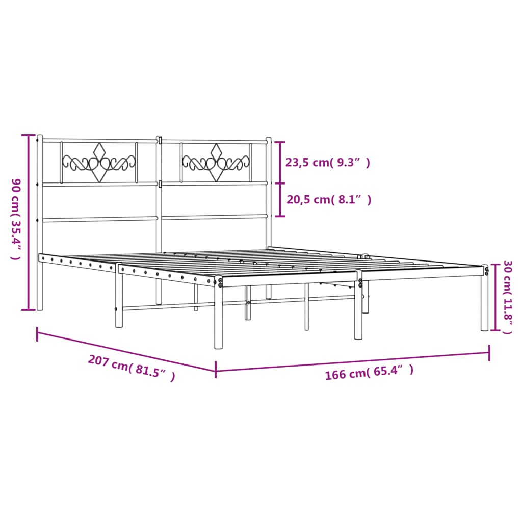 sengeramme med sengegavl 160x200 cm metal sort