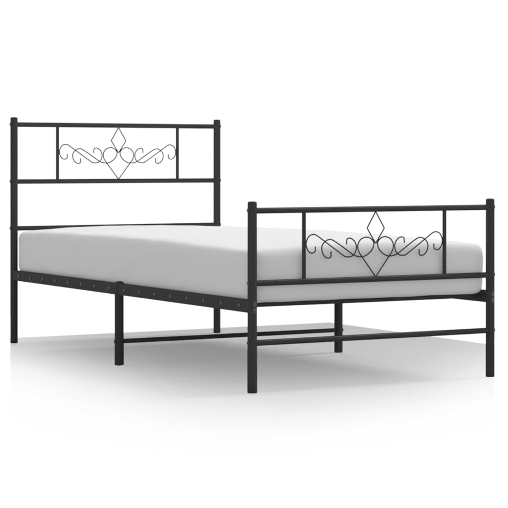 sengeramme med sengegavl og fodgærde 75x190 cm metal sort
