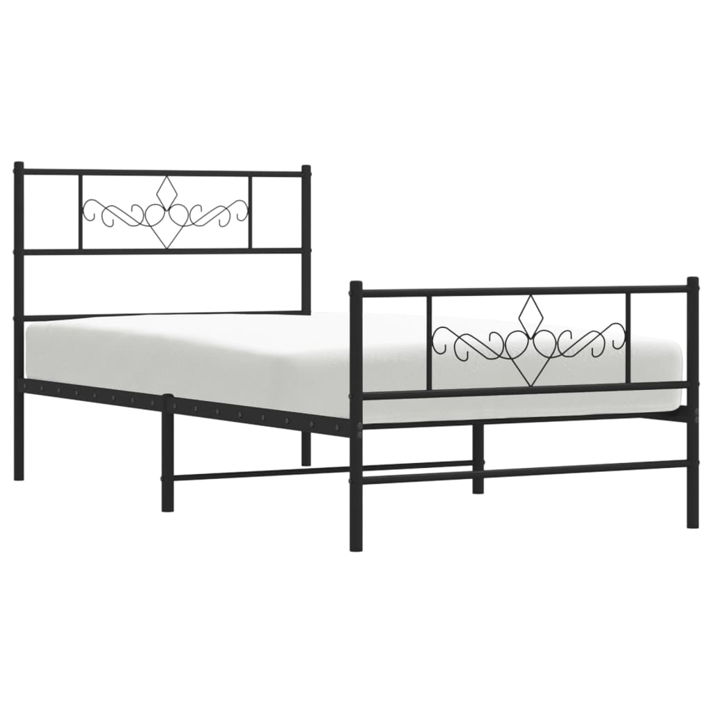 sengeramme med sengegavl og fodgærde 75x190 cm metal sort
