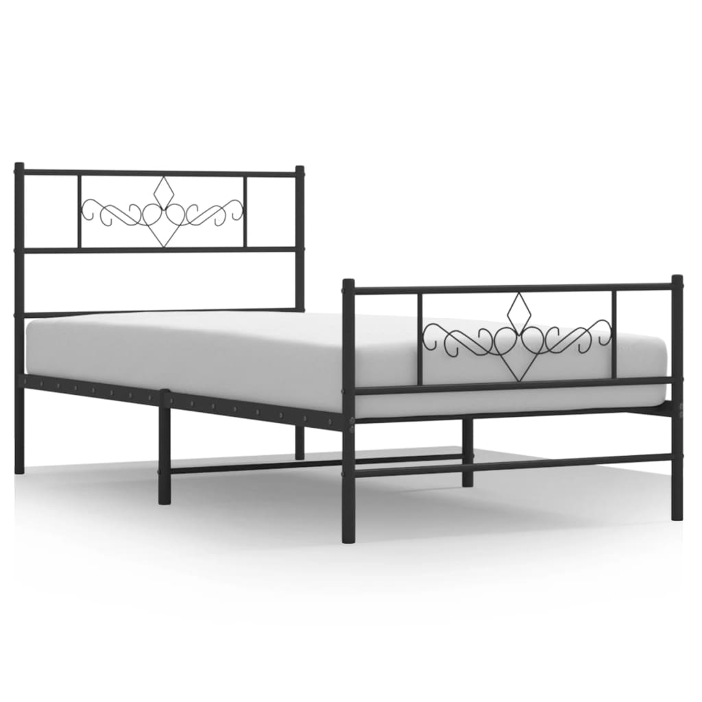 sengeramme med sengegavl og fodgærde 90x190 cm metal sort