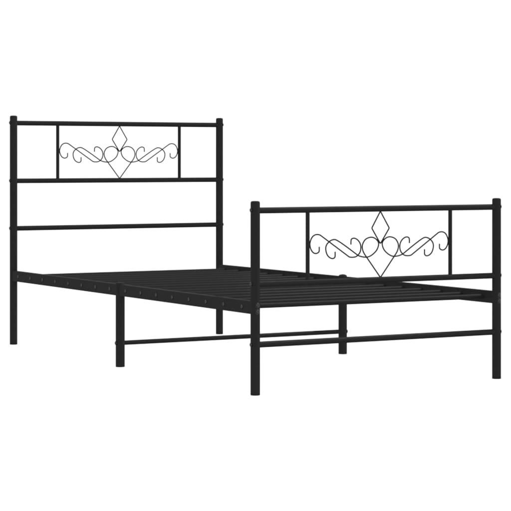 sengeramme med sengegavl og fodgærde 90x190 cm metal sort