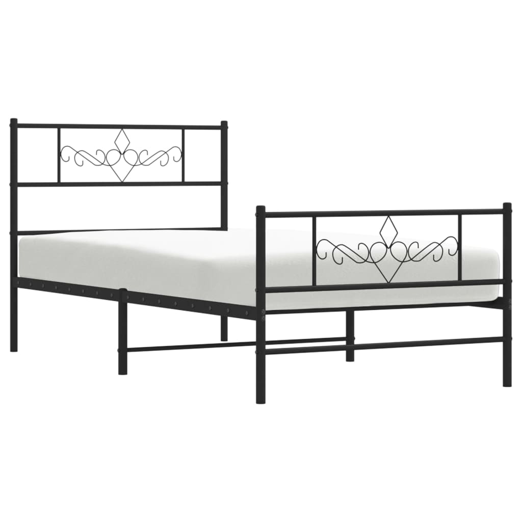 sengeramme med sengegavl og fodgærde 90x190 cm metal sort