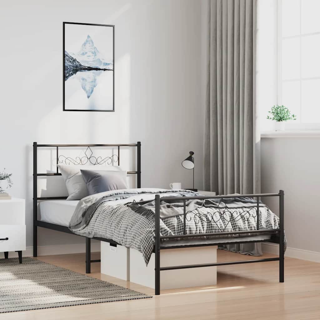 sengeramme med sengegavl og fodgærde 100x190 cm metal sort