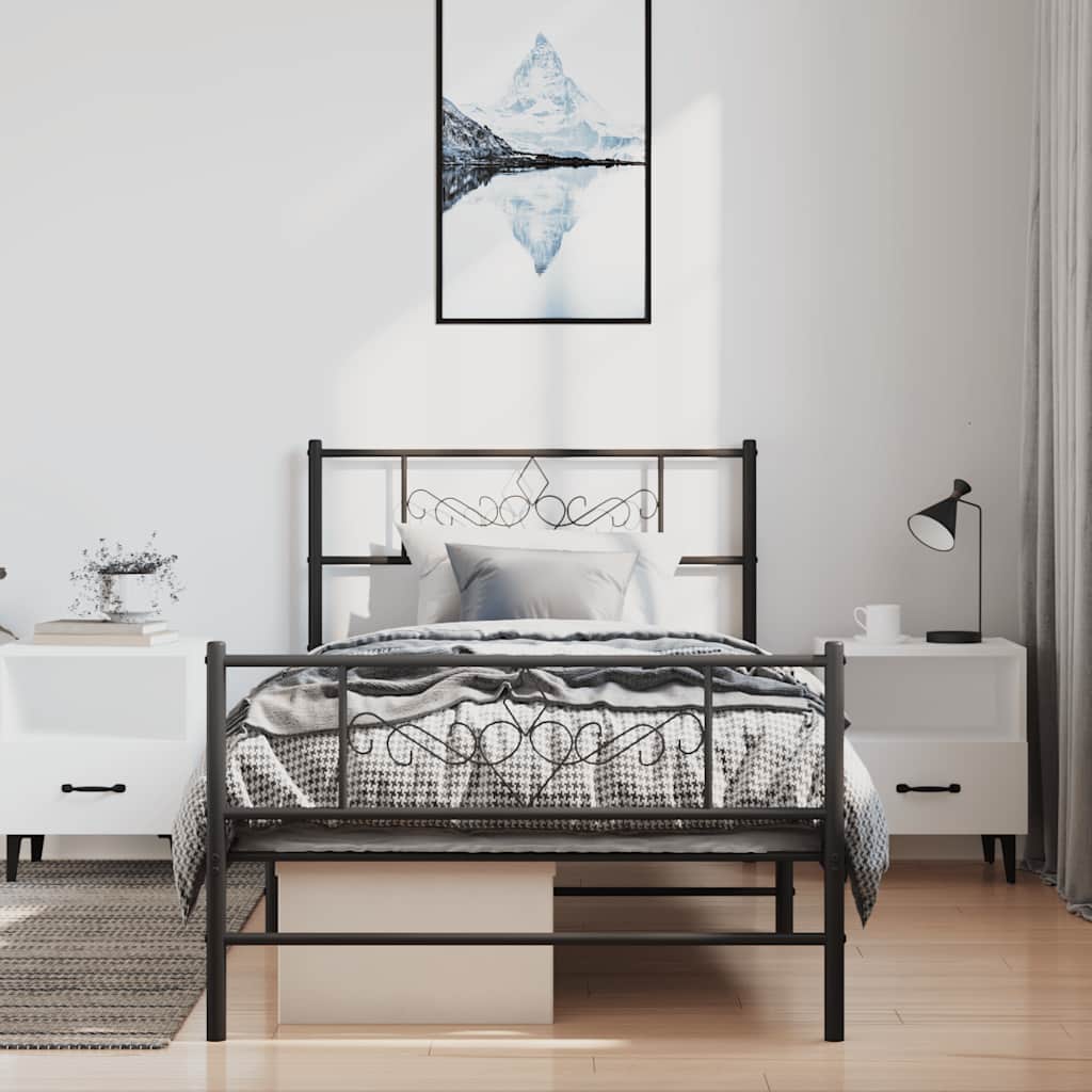 sengeramme med sengegavl og fodgærde 100x200 cm metal sort