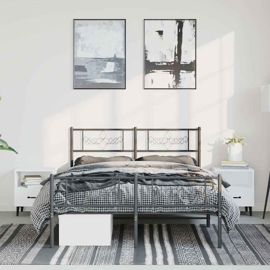 sengeramme med sengegavl og fodgærde 135x190 cm metal sort
