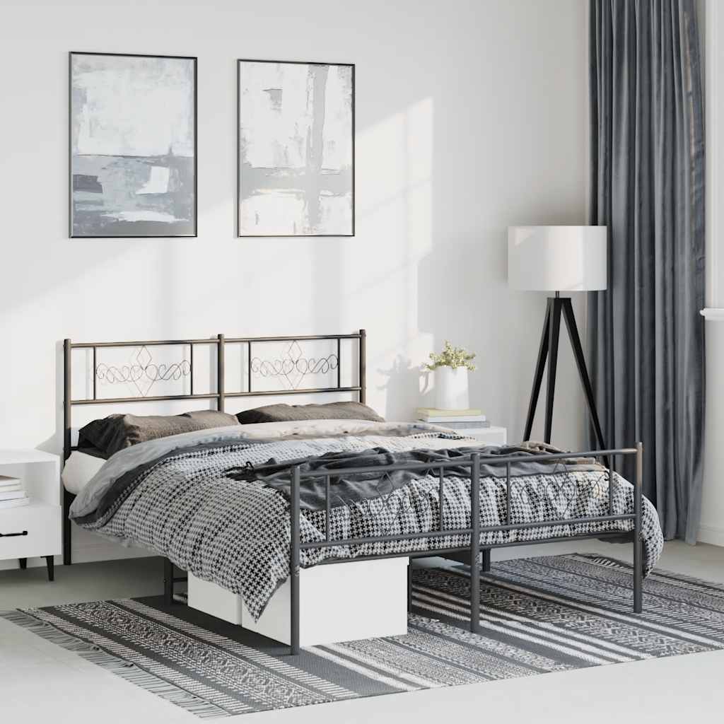 sengeramme med sengegavl og fodgærde 135x190 cm metal sort