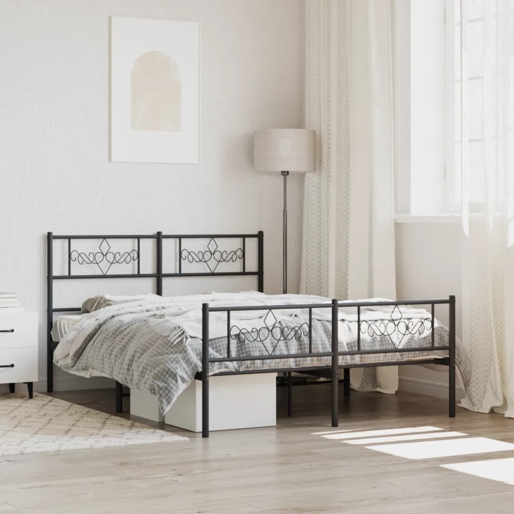 sengeramme med sengegavl og fodgærde 140x190 cm metal sort
